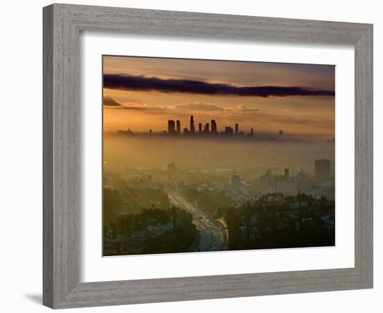 Dawn View of Downtown, Los Angeles, California, USA-Walter Bibikow-Framed Photographic Print