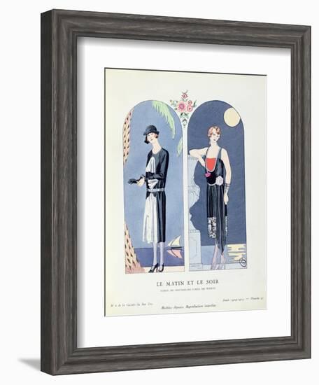 Day and Night, Plate 47 from 'La Gazette Du Bon Ton' Depicting Day and Evening Dresses, 1924-25-Georges Barbier-Framed Giclee Print