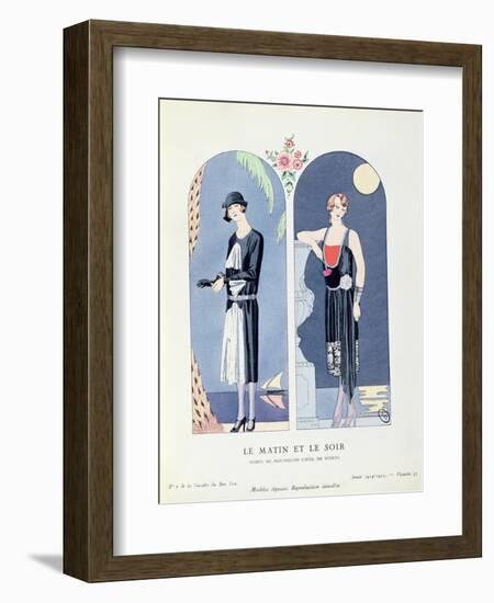 Day and Night, Plate 47 from 'La Gazette Du Bon Ton' Depicting Day and Evening Dresses, 1924-25-Georges Barbier-Framed Giclee Print