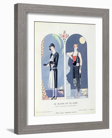 Day and Night, Plate 47 from 'La Gazette Du Bon Ton' Depicting Day and Evening Dresses, 1924-25-Georges Barbier-Framed Giclee Print