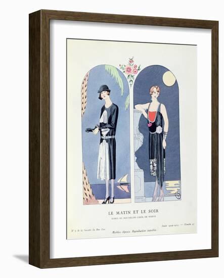 Day and Night, Plate 47 from 'La Gazette Du Bon Ton' Depicting Day and Evening Dresses, 1924-25-Georges Barbier-Framed Giclee Print