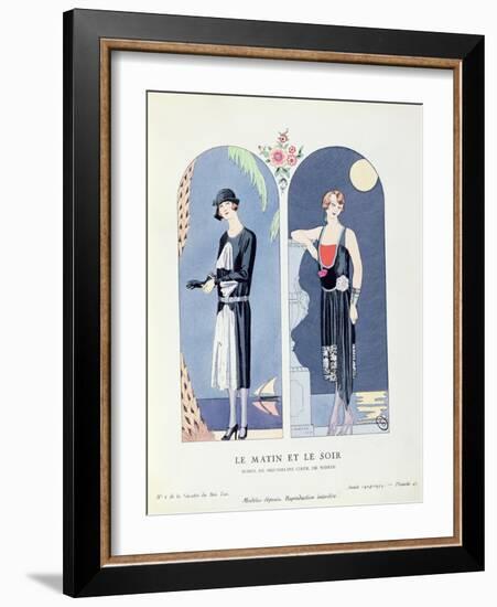 Day and Night, Plate 47 from 'La Gazette Du Bon Ton' Depicting Day and Evening Dresses, 1924-25-Georges Barbier-Framed Giclee Print