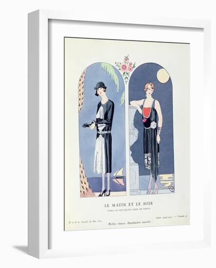 Day and Night, Plate 47 from 'La Gazette Du Bon Ton' Depicting Day and Evening Dresses, 1924-25-Georges Barbier-Framed Giclee Print