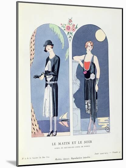 Day and Night, Plate 47 from 'La Gazette Du Bon Ton' Depicting Day and Evening Dresses, 1924-25-Georges Barbier-Mounted Giclee Print