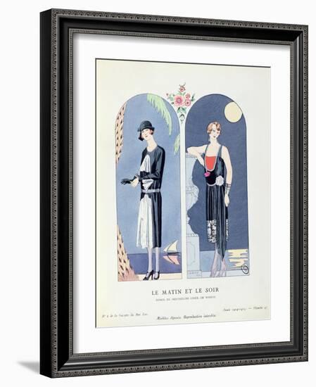 Day and Night, Plate 47 from 'La Gazette Du Bon Ton' Depicting Day and Evening Dresses, 1924-25-Georges Barbier-Framed Giclee Print