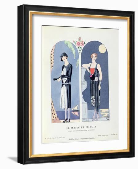 Day and Night, Plate 47 from 'La Gazette Du Bon Ton' Depicting Day and Evening Dresses, 1924-25-Georges Barbier-Framed Giclee Print