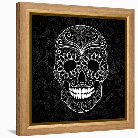 Day Of The Dead Black And White Skull-Alisa Foytik-Framed Stretched Canvas