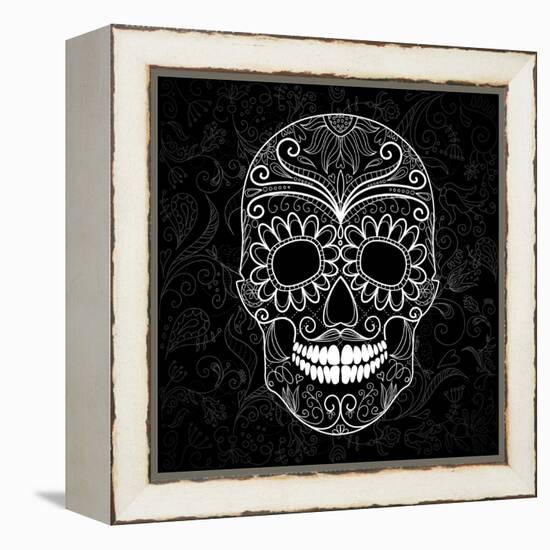 Day Of The Dead Black And White Skull-Alisa Foytik-Framed Stretched Canvas