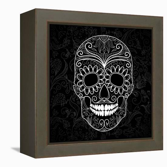 Day Of The Dead Black And White Skull-Alisa Foytik-Framed Stretched Canvas