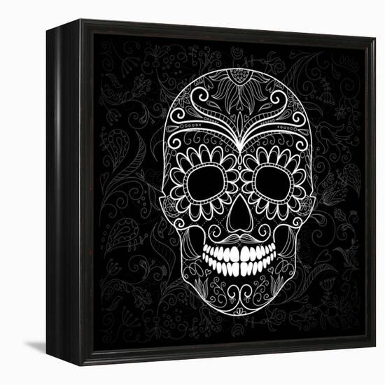 Day Of The Dead Black And White Skull-Alisa Foytik-Framed Stretched Canvas