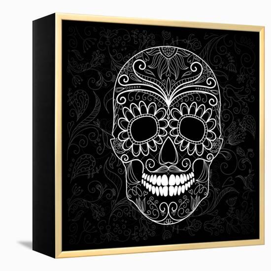 Day Of The Dead Black And White Skull-Alisa Foytik-Framed Stretched Canvas