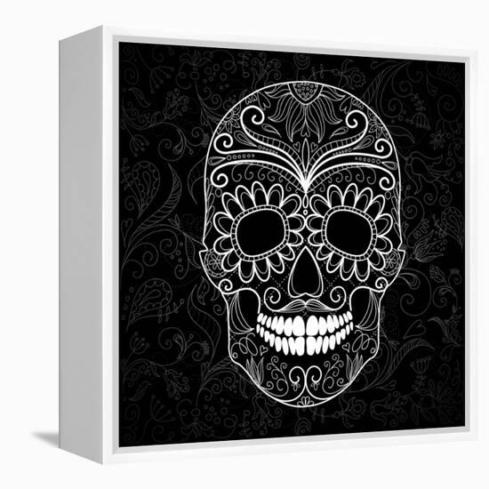 Day Of The Dead Black And White Skull-Alisa Foytik-Framed Stretched Canvas