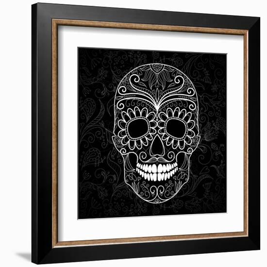 Day Of The Dead Black And White Skull-Alisa Foytik-Framed Art Print