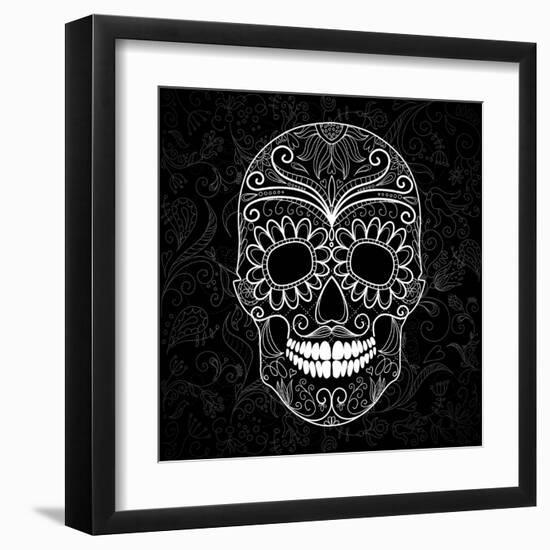 Day Of The Dead Black And White Skull-Alisa Foytik-Framed Art Print