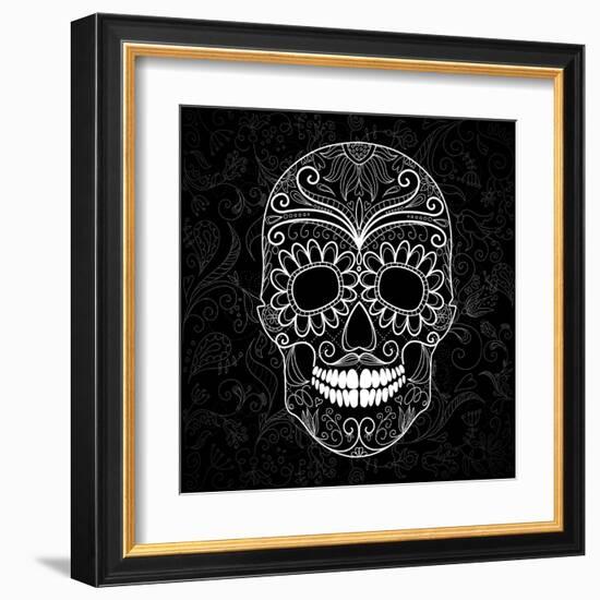 Day Of The Dead Black And White Skull-Alisa Foytik-Framed Art Print