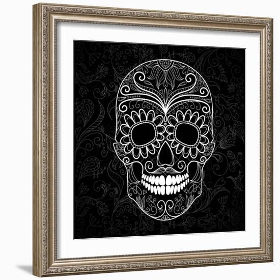 Day Of The Dead Black And White Skull-Alisa Foytik-Framed Art Print