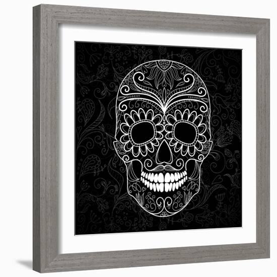 Day Of The Dead Black And White Skull-Alisa Foytik-Framed Art Print