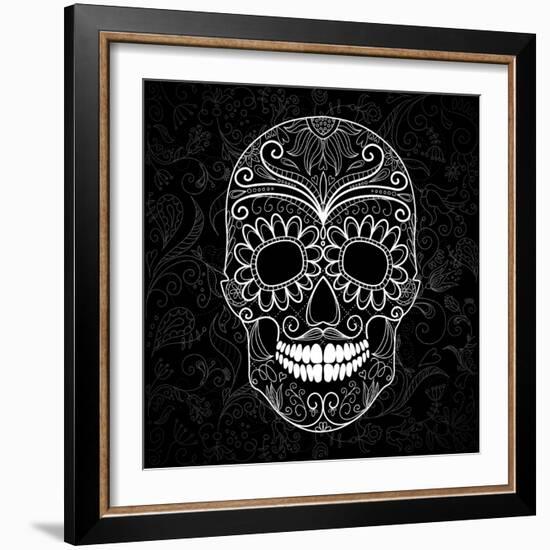 Day Of The Dead Black And White Skull-Alisa Foytik-Framed Art Print