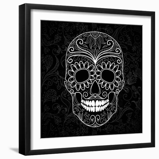 Day Of The Dead Black And White Skull-Alisa Foytik-Framed Art Print