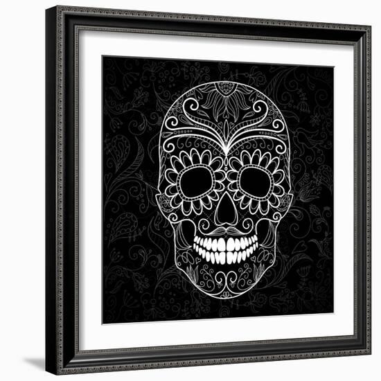 Day Of The Dead Black And White Skull-Alisa Foytik-Framed Art Print