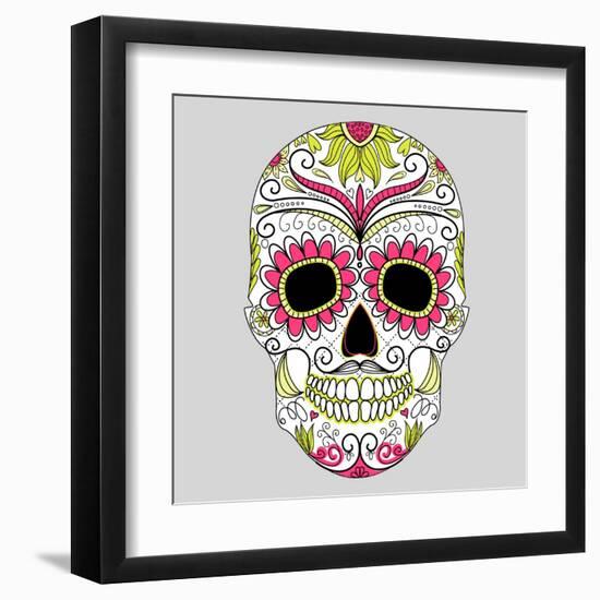 Day of the Dead Colorful Skull with Floral Ornament-Alisa Foytik-Framed Art Print