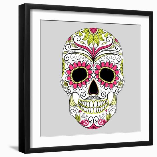 Day of the Dead Colorful Skull with Floral Ornament-Alisa Foytik-Framed Art Print