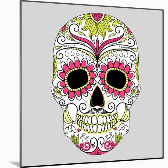 Day of the Dead Colorful Skull with Floral Ornament-Alisa Foytik-Mounted Art Print
