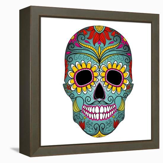 Day of the Dead Colorful Skull with Floral Ornament-Alisa Foytik-Framed Stretched Canvas