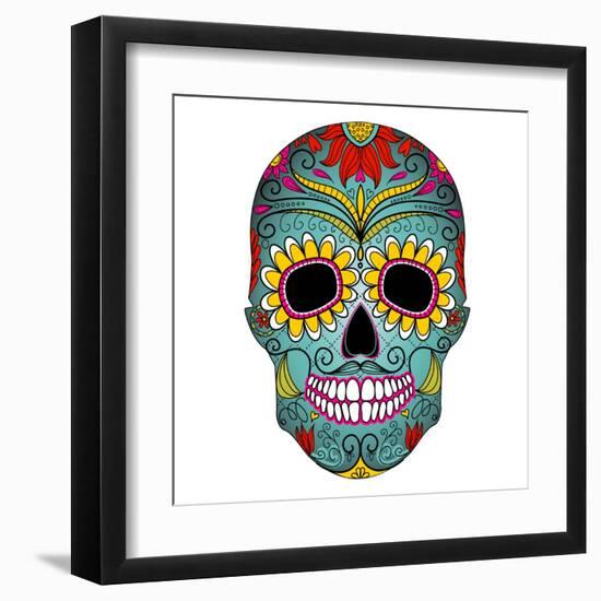 Day of the Dead Colorful Skull with Floral Ornament-Alisa Foytik-Framed Art Print