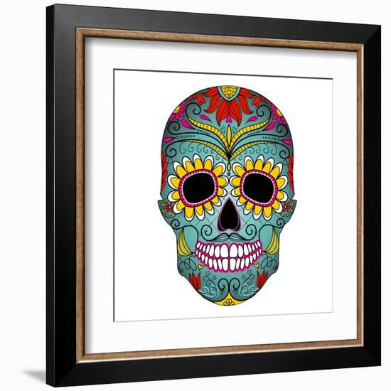 Day of the Dead Colorful Skull with Floral Ornament-Alisa Foytik-Framed Art Print