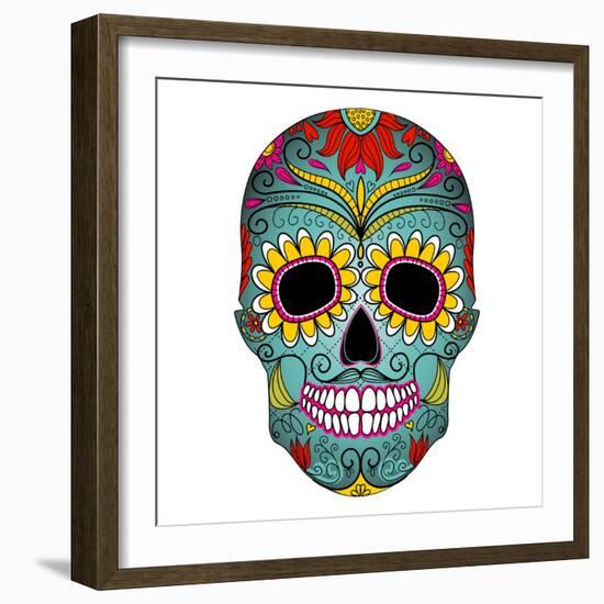 Day of the Dead Colorful Skull with Floral Ornament-Alisa Foytik-Framed Art Print