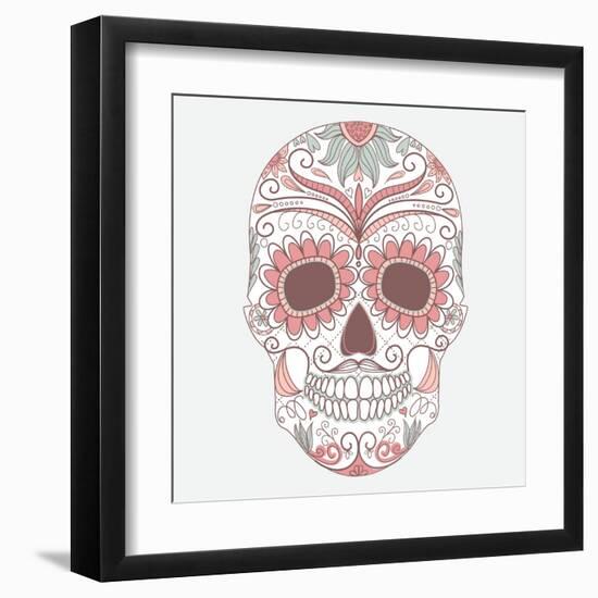 Day of the Dead Colorful Skull with Floral Ornament-Alisa Foytik-Framed Art Print