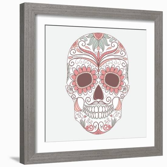 Day of the Dead Colorful Skull with Floral Ornament-Alisa Foytik-Framed Art Print