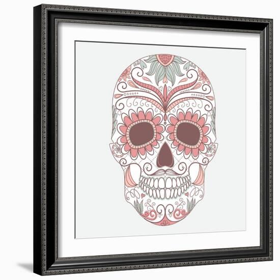 Day of the Dead Colorful Skull with Floral Ornament-Alisa Foytik-Framed Art Print