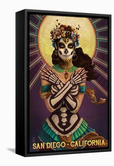 Day of the Dead Crossbones - San Diego, California-Lantern Press-Framed Stretched Canvas