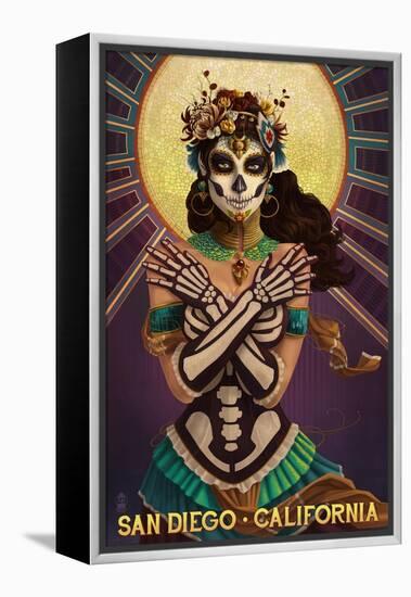 Day of the Dead Crossbones - San Diego, California-Lantern Press-Framed Stretched Canvas