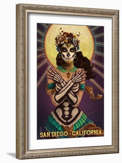 Day of the Dead Crossbones - San Diego, California-Lantern Press-Framed Art Print