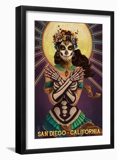 Day of the Dead Crossbones - San Diego, California-Lantern Press-Framed Art Print