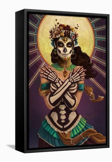 Day of the Dead - Crossbones-Lantern Press-Framed Stretched Canvas