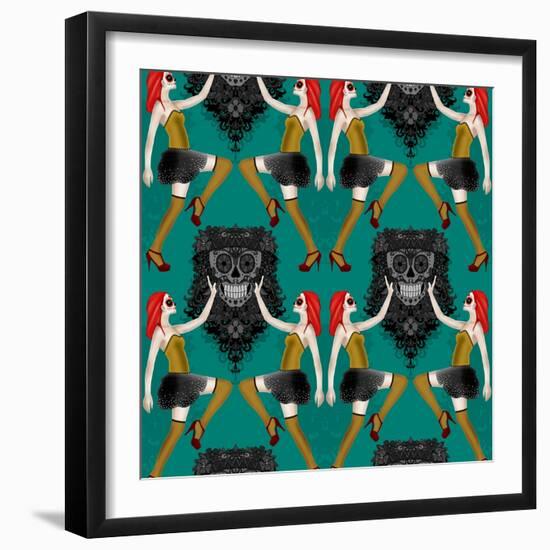 Day of the Dead Damask-Sharon Turner-Framed Premium Giclee Print