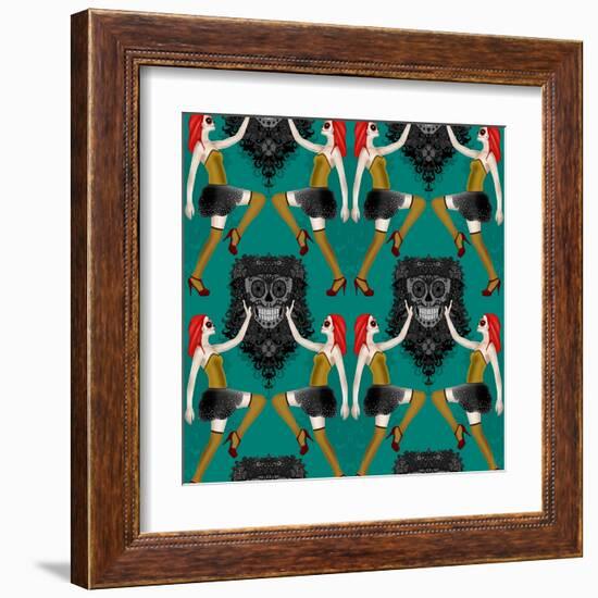 Day of the Dead Damask-Sharon Turner-Framed Art Print