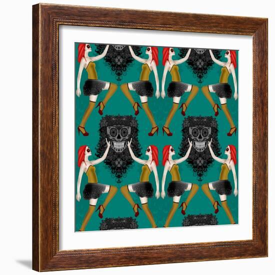 Day of the Dead Damask-Sharon Turner-Framed Art Print