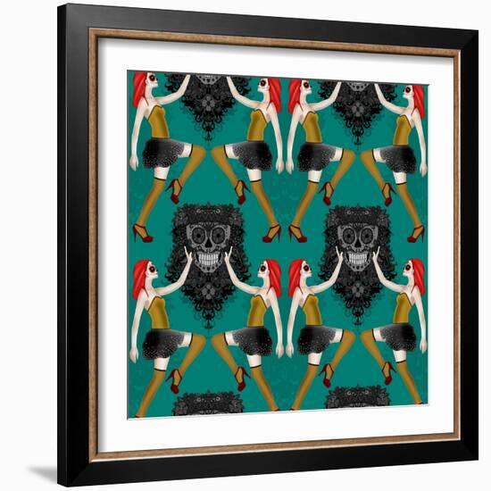 Day of the Dead Damask-Sharon Turner-Framed Art Print