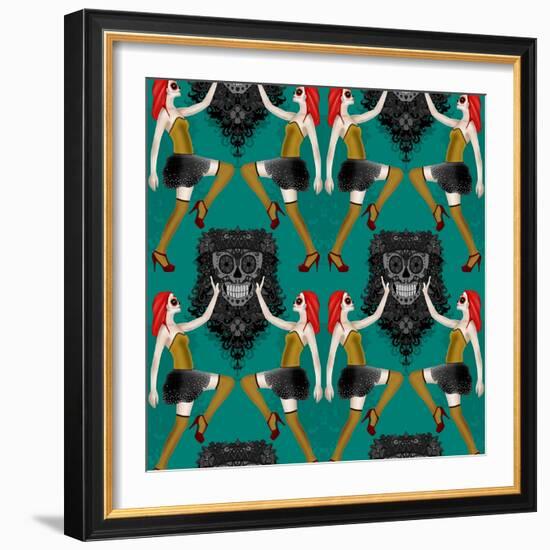 Day of the Dead Damask-Sharon Turner-Framed Art Print