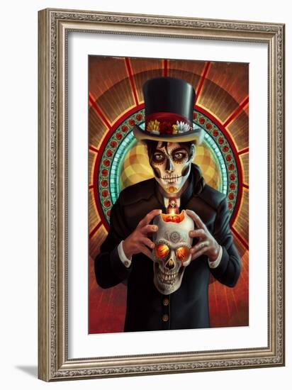 Day of the Dead - Man and Candle-Lantern Press-Framed Art Print