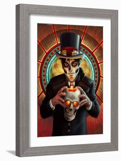 Day of the Dead - Man and Candle-Lantern Press-Framed Art Print
