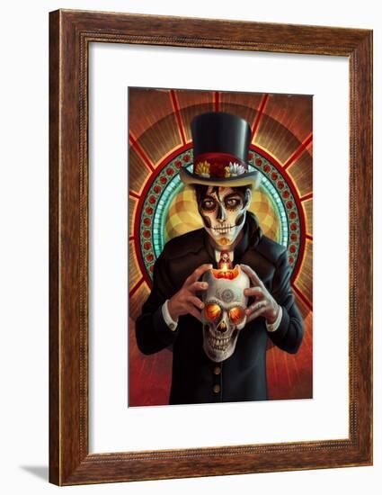 Day of the Dead - Man and Candle-Lantern Press-Framed Art Print