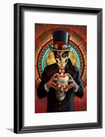 Day of the Dead - Man and Candle-Lantern Press-Framed Art Print