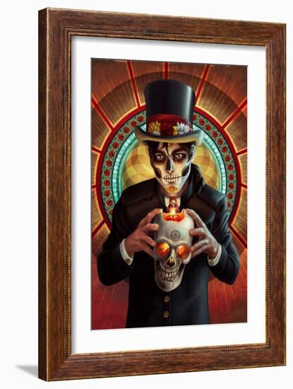 Day of the Dead - Man and Candle-Lantern Press-Framed Art Print