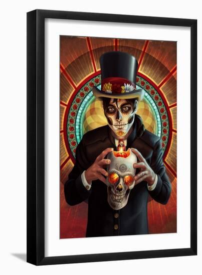 Day of the Dead - Man and Candle-Lantern Press-Framed Art Print